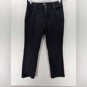 LL Bean Jeans Womens 12P Black Straight Leg High Rise True Shape Stretch Classic